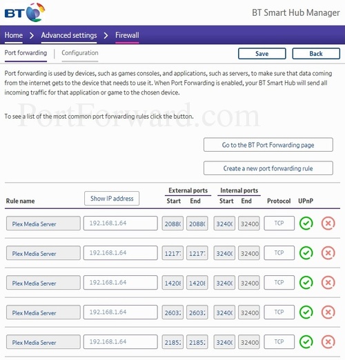 Forwarding Ports in a BT Smart Hub Router